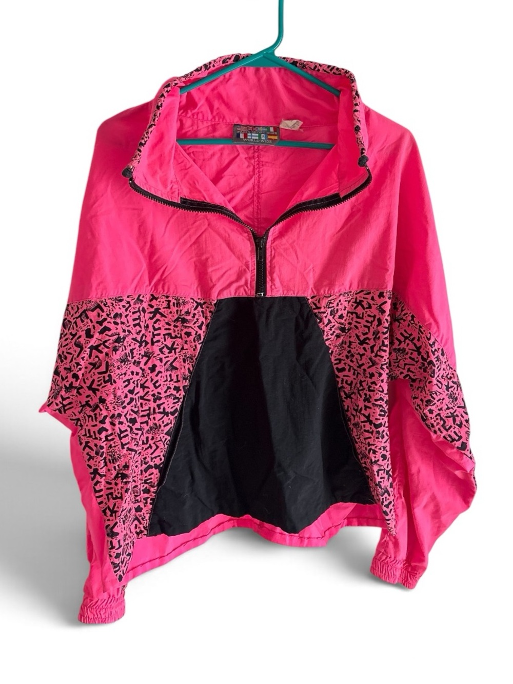 Vintage Paris Sport Club Neon Pink Windbreaker 80s 90s Colorblock Large